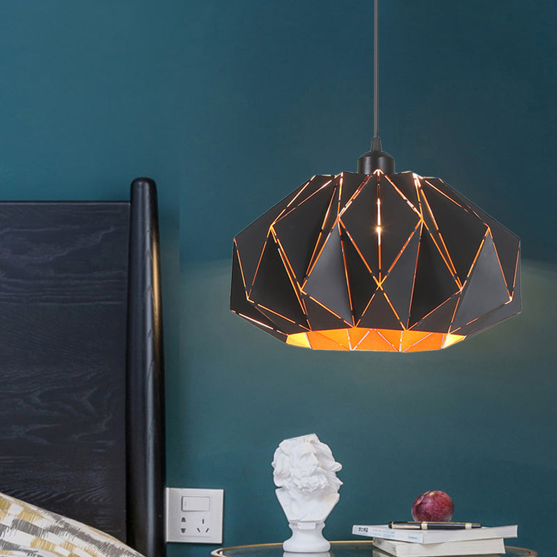 Nordic White/Black Pendant Lamp With Laser-Cut Iron Shade For Living Room