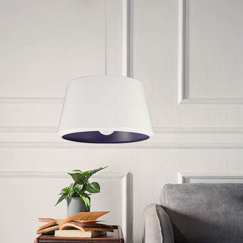 Minimalist Aluminum Pendant Light With White And Purple Inner Cone - 12/16 Wide