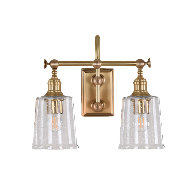 Gold Glass Bucket Vanity Lamp - Colonial 2-Head Bathroom Sconce Light In White/Clear