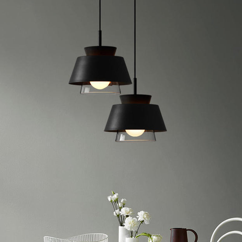 Minimalist Iron Hanging Pendant Light With 2 Tiers Single Black/White Design Transparent Glass Shade