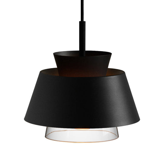 Minimalist Iron Hanging Pendant Light With 2 Tiers Single Black/White Design Transparent Glass Shade