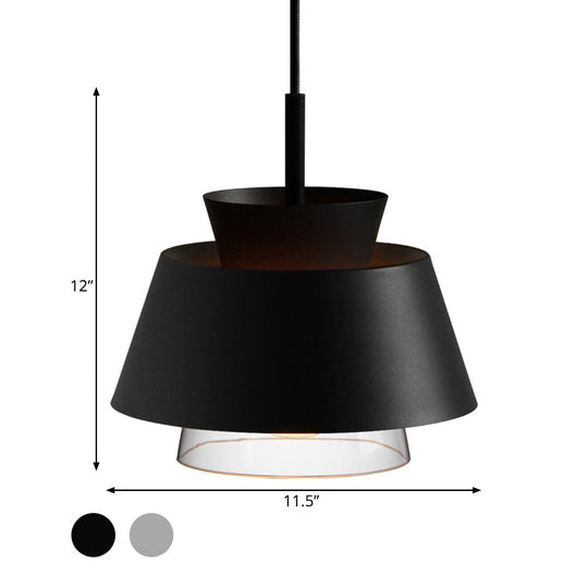 Minimalist Iron Hanging Pendant Light With 2 Tiers Single Black/White Design Transparent Glass Shade