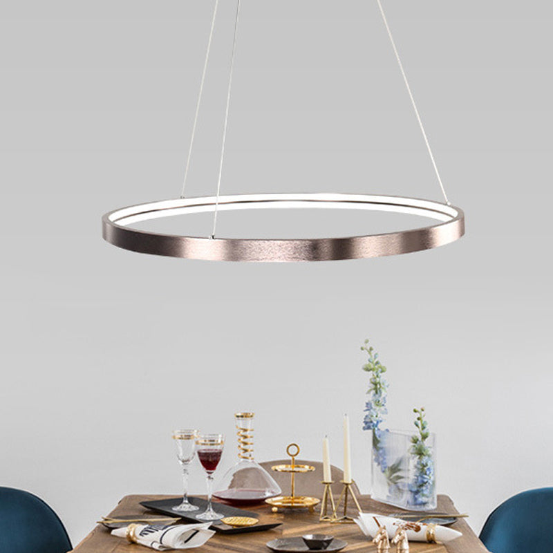 Circle Aluminum Chandelier Light - Polished Brown Led Pendant Lighting In Warm/White/Natural