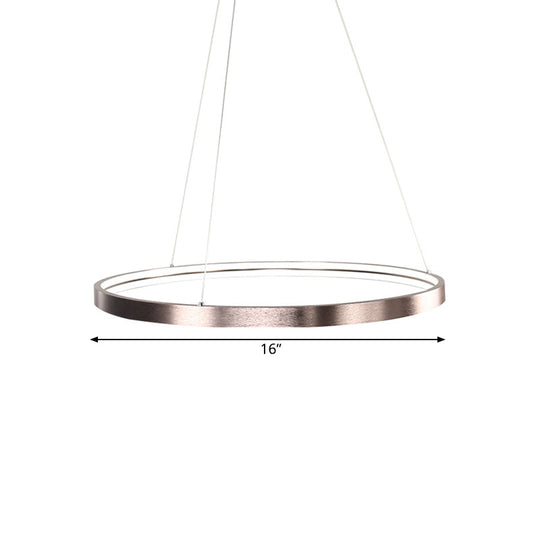 Circle Aluminum Chandelier Light - Polished Brown Led Pendant Lighting In Warm/White/Natural