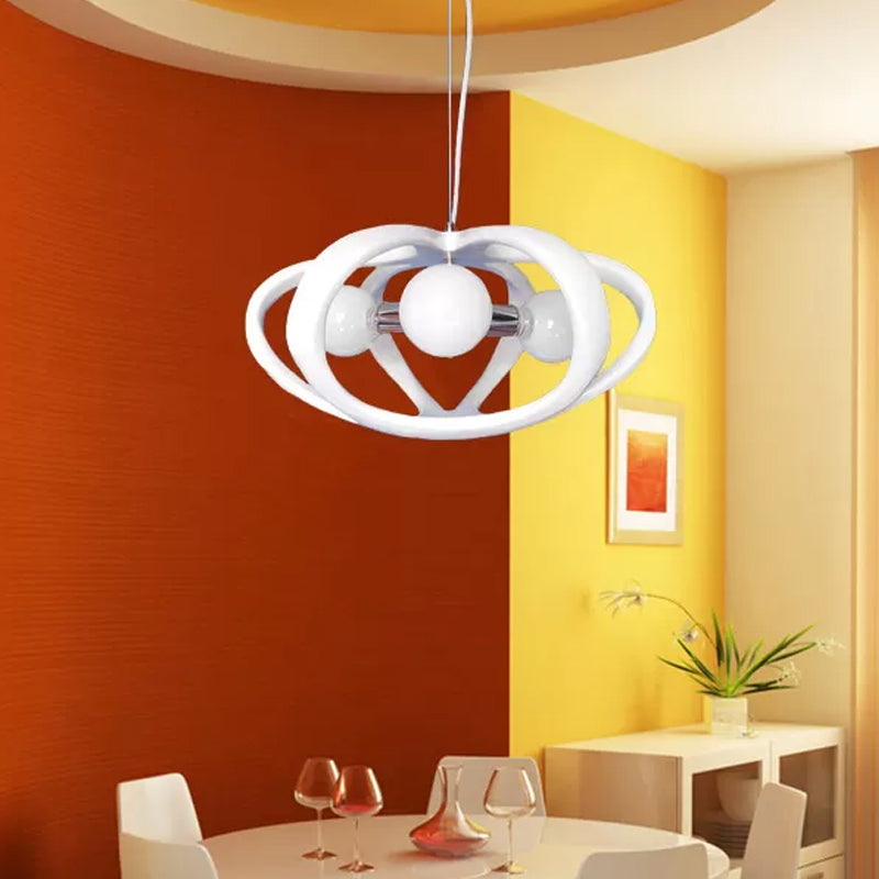 Red/White Resin Melon Cage Chandelier: Pendant Ceiling Light For Dining Table Macaron Style (3