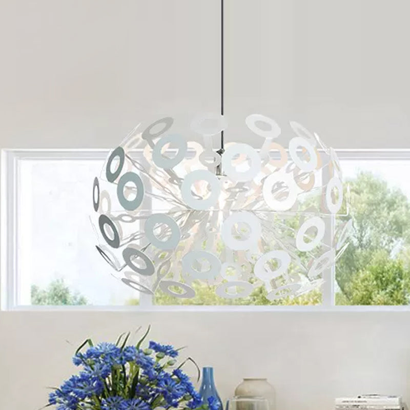 Modern Stylish Aluminum Pendant Light In White With Peacock Feather Element 18/21.5 Width / 18