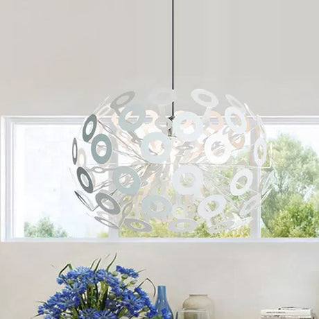 Modern Stylish Aluminum Pendant Light In White With Peacock Feather Element 18/21.5 Width / 18