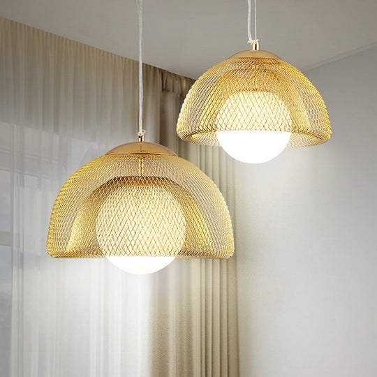 Vintage Opal Matte Glass Globe Pendant Light With Dual Mesh Screen And Gold Finish - 12/16 Wide 1