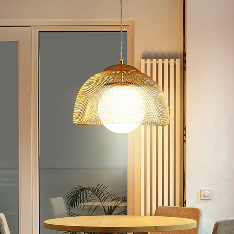 Vintage Opal Matte Glass Globe Pendant Light - 12’/16’ Wide 1 Hanging Lamp In Gold With Dual