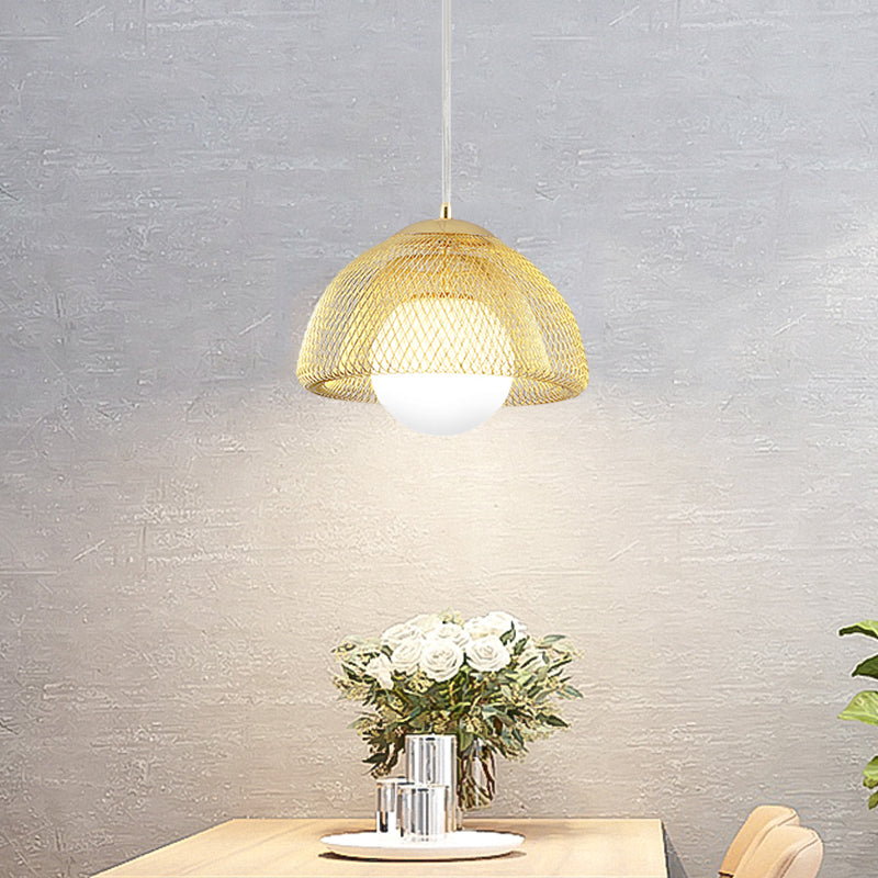 Vintage Opal Matte Glass Globe Pendant Light With Dual Mesh Screen And Gold Finish - 12/16 Wide 1