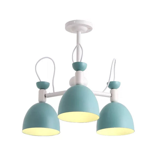 Inverted Iron Goblet Chandelier With Macaron Ceiling Suspension - Blue And White