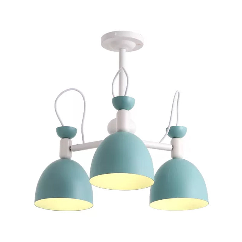 Blue And White Inverted Goblet Dinette Chandelier Macaron Ceiling Lamp With 3/6 Heads
