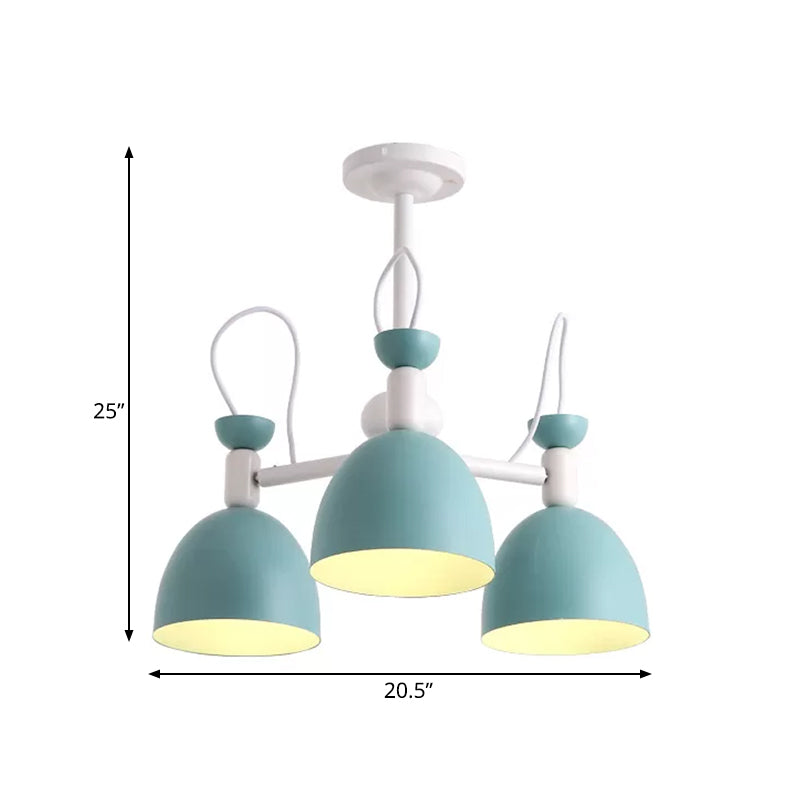 Inverted Iron Goblet Chandelier With Macaron Ceiling Suspension - Blue And White