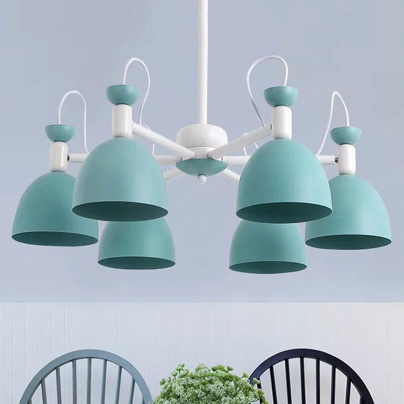 Blue And White Inverted Goblet Dinette Chandelier Macaron Ceiling Lamp With 3/6 Heads 6 /