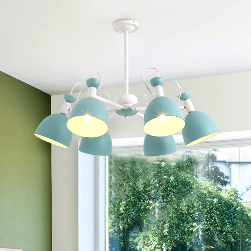 Blue And White Inverted Goblet Dinette Chandelier Macaron Ceiling Lamp With 3/6 Heads
