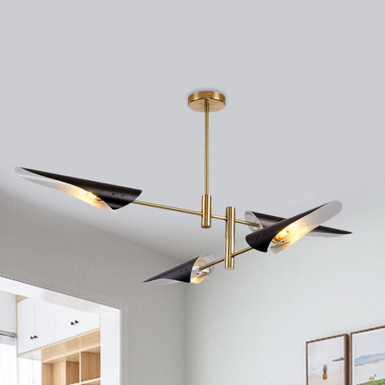 Modern 2 - Tier Spiked Iron Ceiling Chandelier With 4 Rotating Heads - Black/White Semi Flush Mount