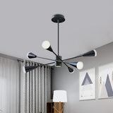 Contemporary Black Led Chandelier With Sputnik Acrylic Shades - 6-Light Ideal For Family Rooms