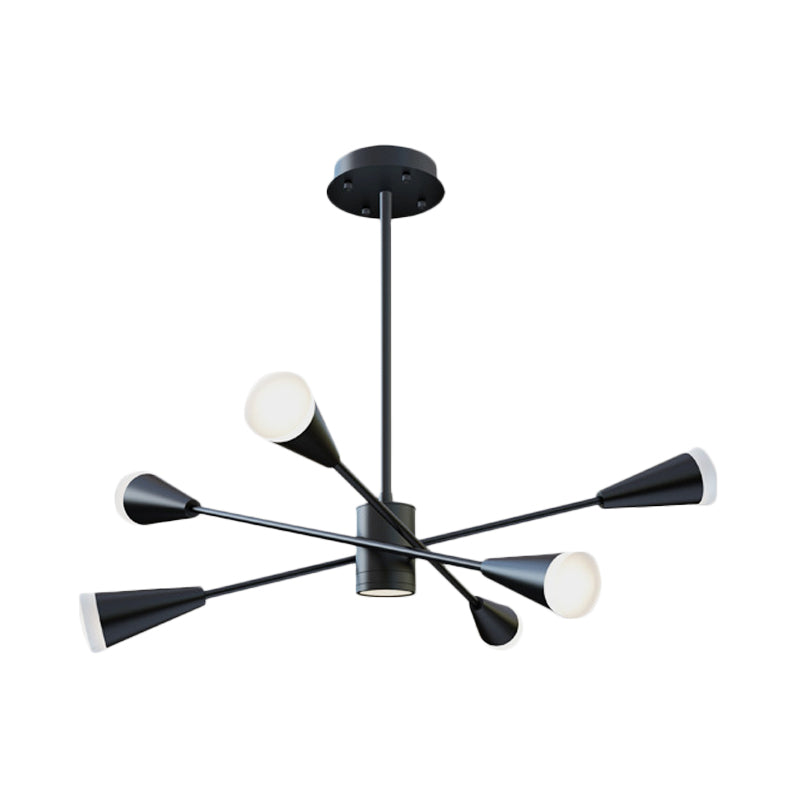Contemporary Led Chandelier: 6-Light Black Hanging Lamp With Sputnik Acrylic Shade For Family Room