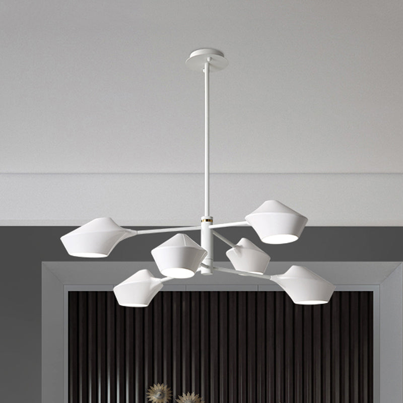 Modern Metal 2-Tier Chandelier With Swivel Shades In Black-Gold/White - 6 Bulb Ceiling Pendant For