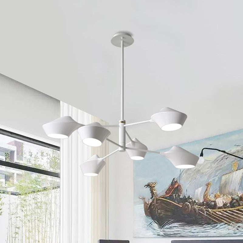 Modern Metal 2-Tier Chandelier With Swivel Shades In Black-Gold/White - 6 Bulb Ceiling Pendant For