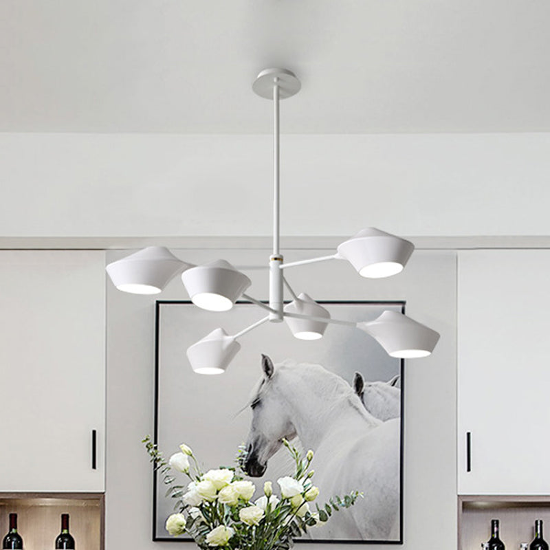 Modern Metal 2-Tier Chandelier With Swivel Shades In Black-Gold/White - 6 Bulb Ceiling Pendant For