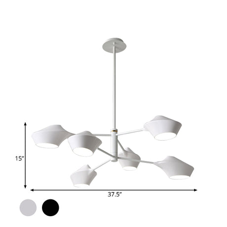 Modern 2-Tier Swivel Chandelier - Black-Gold/White 6 Bulbs For Living Room Ceiling