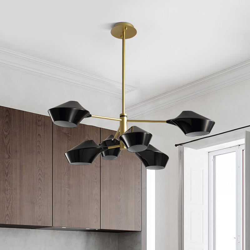 Modern 2-Tier Swivel Chandelier - Black-Gold/White 6 Bulbs For Living Room Ceiling