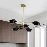 Modern 2-Tier Swivel Chandelier - Black-Gold/White 6 Bulbs For Living Room Ceiling