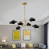 Modern 2-Tier Swivel Chandelier - Black-Gold/White 6 Bulbs For Living Room Ceiling