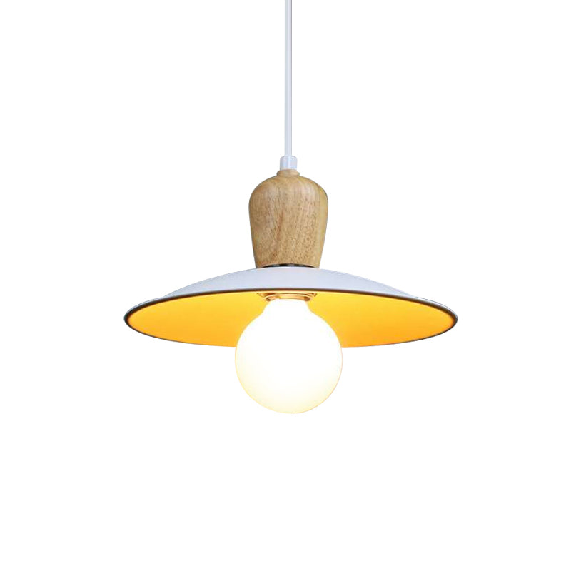 Nordic Flying Saucer Pendant Lamp - Single Bulb Pendulum Light In White/Black-Wood