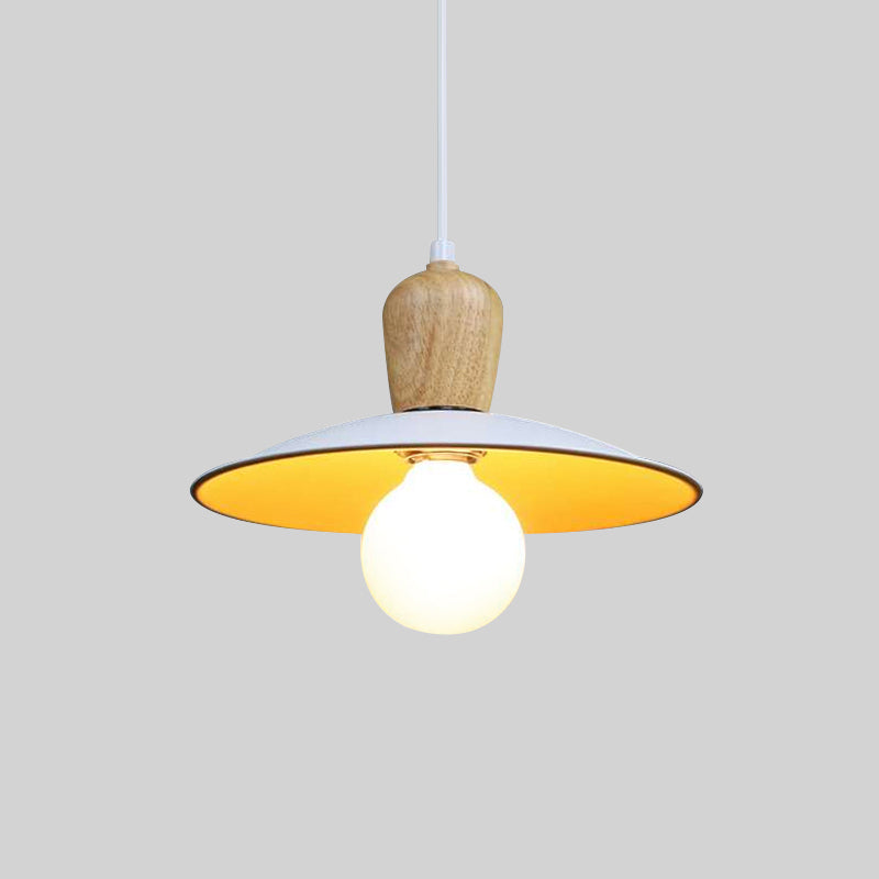 Nordic Flying Saucer Pendant Lamp: Single Bulb Iron Pendulum Light In White/Black-Wood