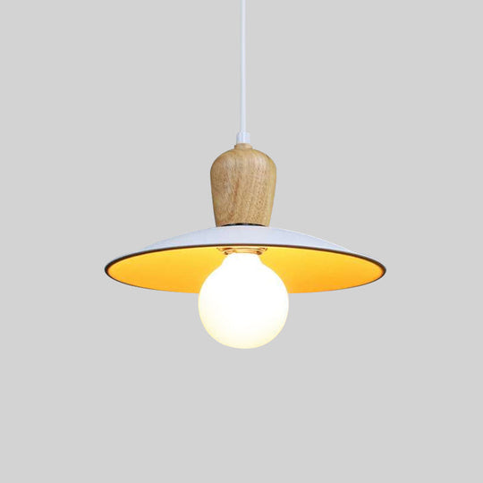 Nordic Flying Saucer Pendant Lamp: Single Bulb Iron Pendulum Light In White/Black-Wood