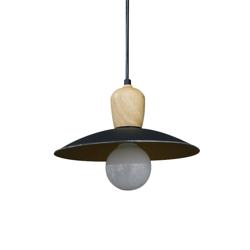 Nordic Flying Saucer Pendant Lamp: Single Bulb Iron Pendulum Light In White/Black-Wood