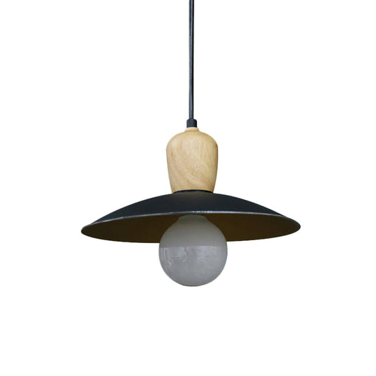 Nordic Flying Saucer Pendant Lamp: Single Bulb Iron Pendulum Light In White/Black-Wood