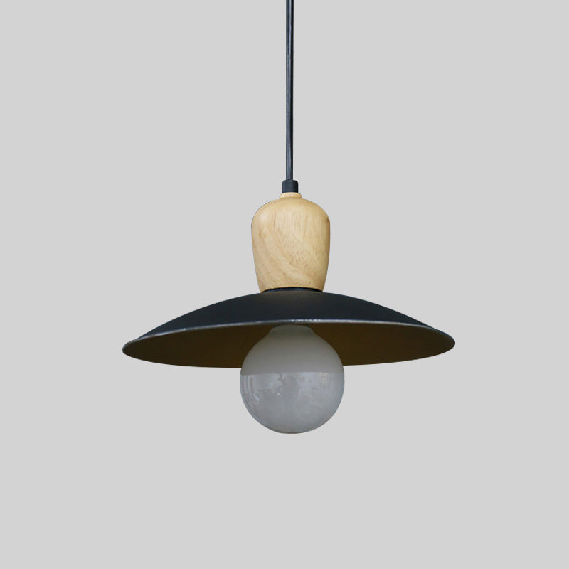 Nordic Flying Saucer Pendant Lamp: Single Bulb Iron Pendulum Light In White/Black-Wood