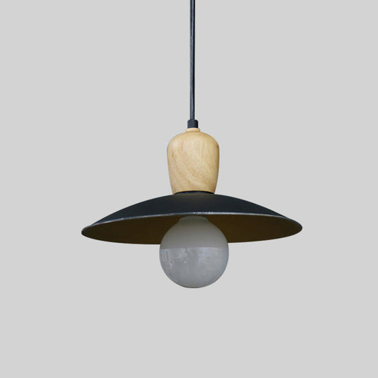 Nordic Flying Saucer Pendant Lamp: Single Bulb Iron Pendulum Light In White/Black-Wood