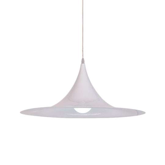 Minimalist White Trumpet Pendant Light For Dining Room - Single Bulb Aluminum Ceiling Fixture