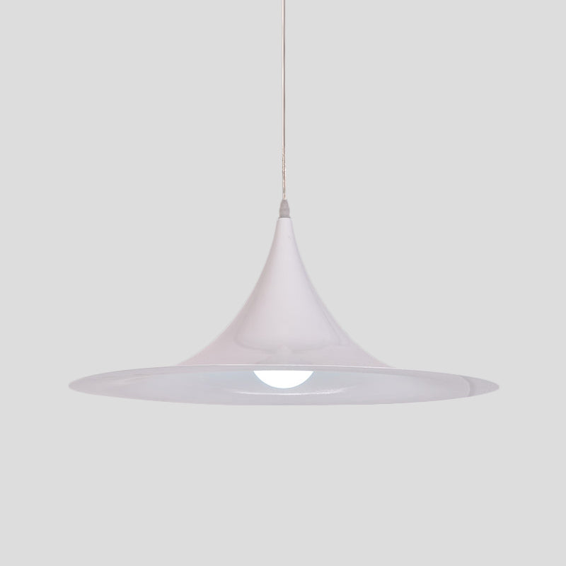 Minimalist White Trumpet Pendant Light For Dining Room - Single Bulb Aluminum Ceiling Fixture