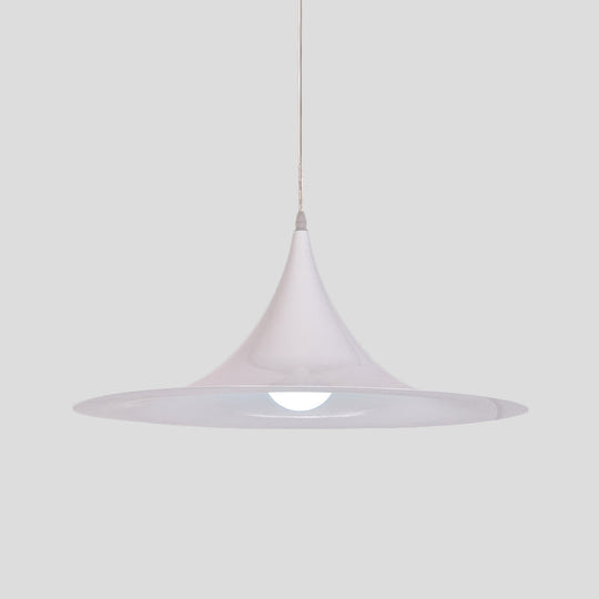 Minimalist White Trumpet Pendant Light For Dining Room - Single Bulb Aluminum Ceiling Fixture