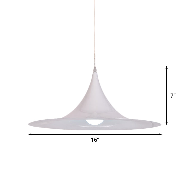 Minimalist White Trumpet Pendant Light – Aluminum 1 Bulb Hanging Ceiling For Dining Room