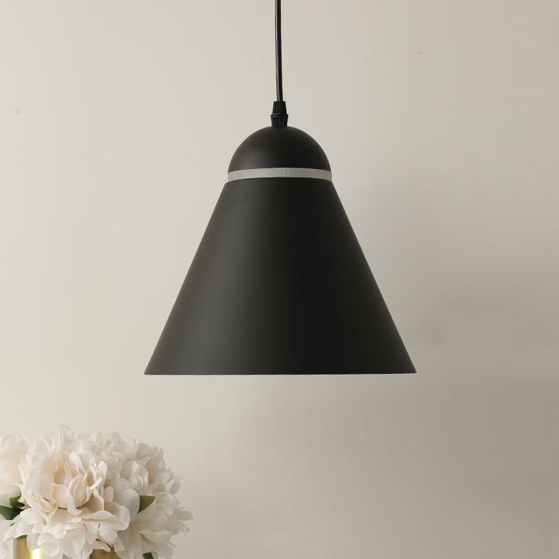Sleek And Stylish Matte Black Metallic Cone Pendant Light Fixture With Sliced Design
