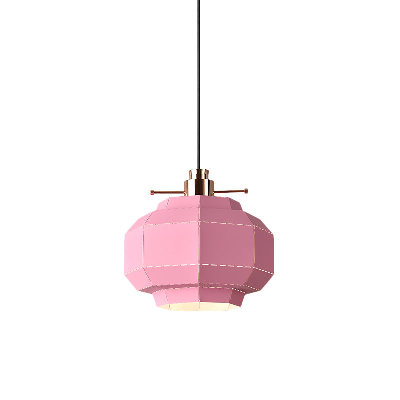 Pink Macaron Pendant Light With Faceted Iron Shade - Dinette Style