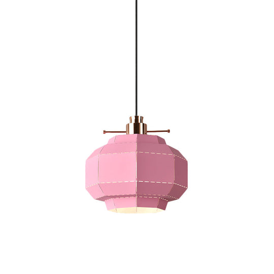 Pink Macaron Pendant Light With Faceted Iron Shade - Dinette Style