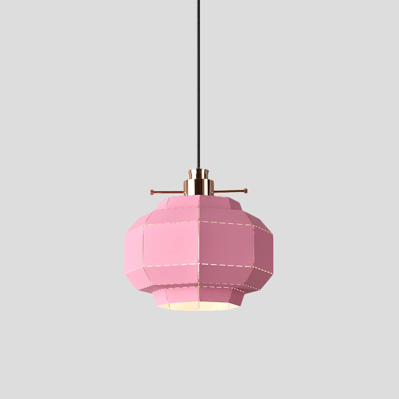 Pink Macaron Pendant Light With Faceted Iron Shade - Dinette Style