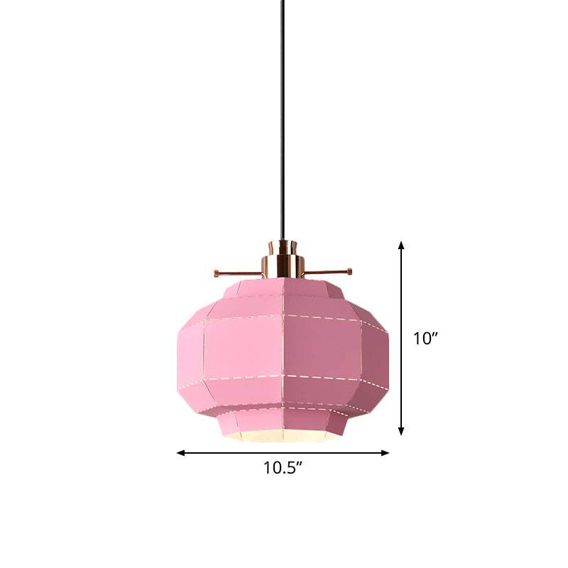 Macaron Pink Pendant Light With Faceted Iron Shade - Stylish Hanging Pendulum For Dinette