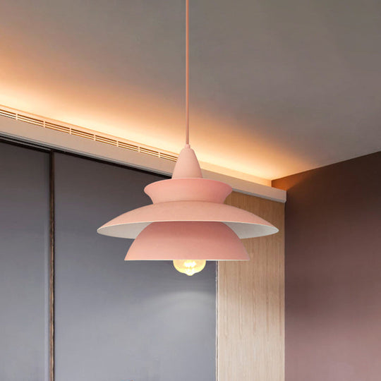 Pink Macaron Iron Hanging Light Pendant Lamp - 3-Layer Design For Table