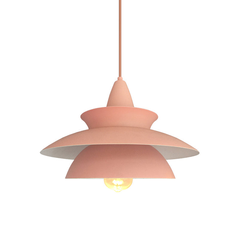 Pink Macaron Iron Hanging Pendant Ceiling Lamp - 3 Layers 1-Light Ideal For Table Decor