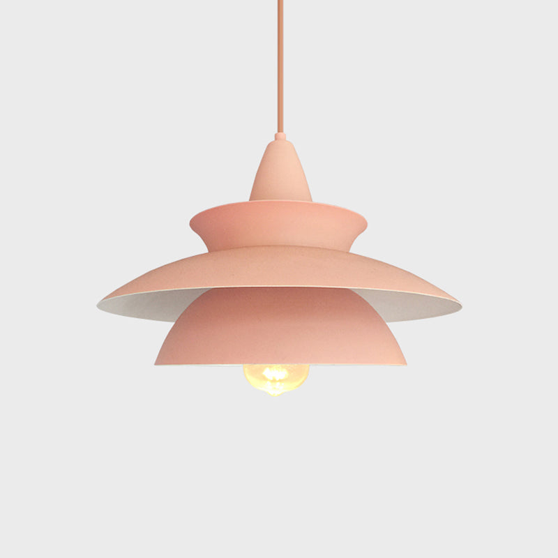 Pink Macaron Iron Hanging Light Pendant Lamp - 3-Layer Design For Table