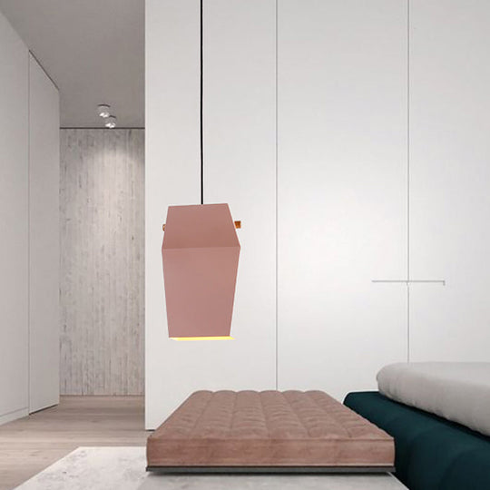 Macaron Metal 1 Head Pink Pendant Light Fixture For Loft House - Curved Rectangle Design