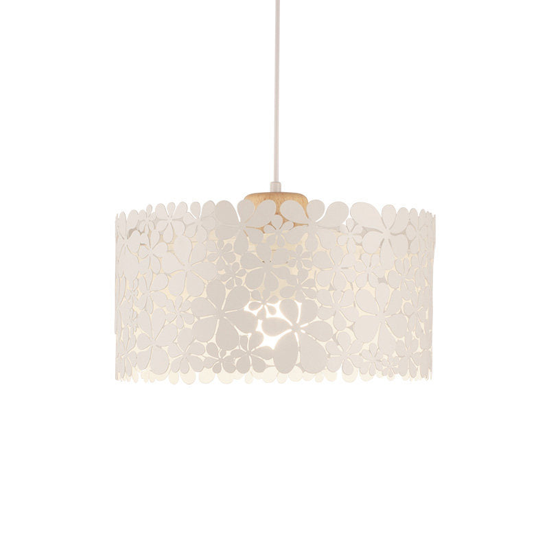 Modern Cutout Petals Drum Iron Pendant Lamp - 1 Head White Ceiling Light For Dining Room